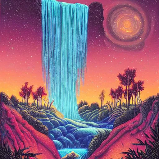 Prompt: ngc 3132 falling waterfall mysterious landscape by Casey Weldon