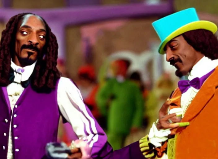 Image similar to film still of Snoop Dogg as Willy Wonka in Willy Wonka and the Chocolate Factory 1971