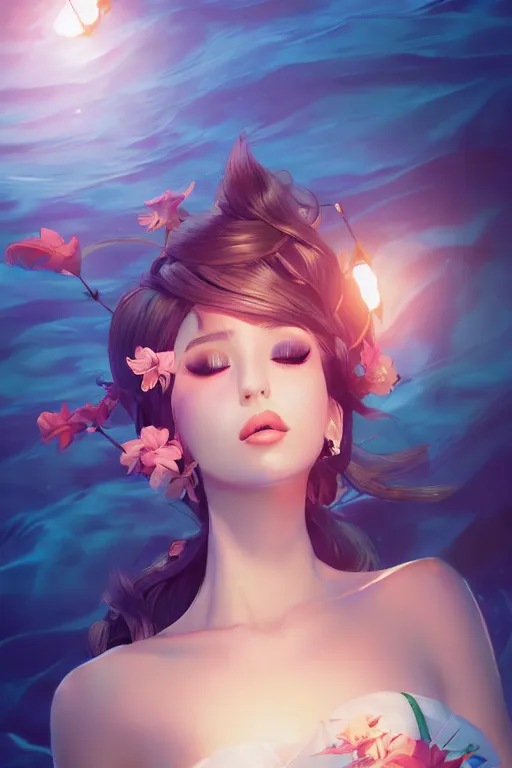 Image similar to a beautiful fashion goddness of love, chic strapless dress, tropical sea background, character design, in the style of artgerm, and wlop, cinematic lighting, hyperdetailed, 8 k realistic, symmetrical, global illumination, radiant light, frostbite 3 engine, cryengine, dof, trending on artstation, digital art