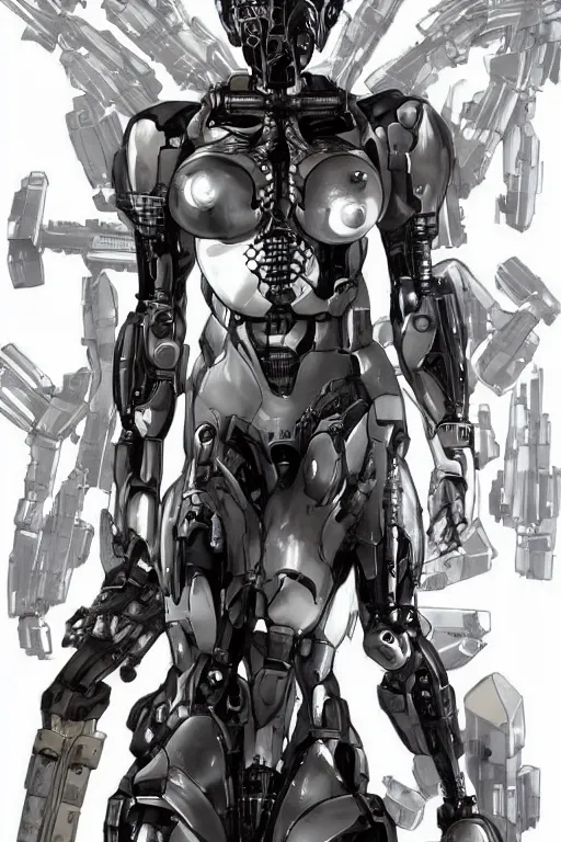 Prompt: full body illustration!! a female cyborg with hollow skull eyes, very symmetrical face!! highly detailed, by yoji shinkawa, by kenny carmody, by ryouta otsuka, by hideyuki ashizawa, by marc nagel, by arknect metal gear solid, transformers cinematic universe, deviantart, artstation, pinterest, unreal engine