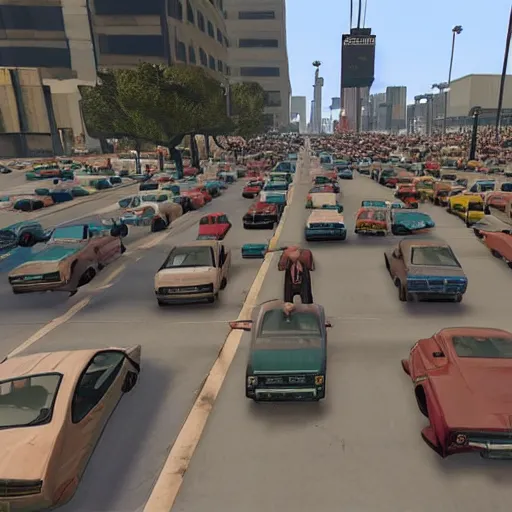 Prompt: crowd of GTA NPCs