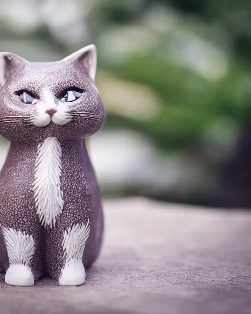 Prompt: high quality presentation photo of a detailed porcelain figurine of a cute cat, photography 4k, f1.8 anamorphic, bokeh, 4k, Canon, Nikon