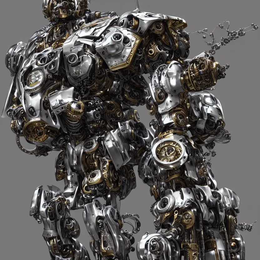 Image similar to hyper realistic mixed midea portrait of a beautiful mechanical steampunk mecha robot, stunning 3d render inspired art by kazuhiko nakamura and hajime sorayama, 8k octane beautifully detailed render, post-processing, extremely hyperdetailed, intricate futuristic mechanic parts, epic composition, maya, blender, grim yet sparkling atmosphere, cinematic lighting + masterpiece, trending on artstation,