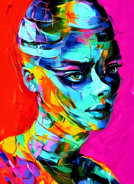 Prompt: portrait of a female model, vivid, intricate, highly detailed, smooth, digital illustration by francoise nielly