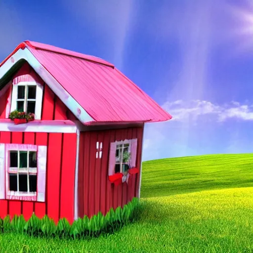 Prompt: a strawberry house in the windows xp backround