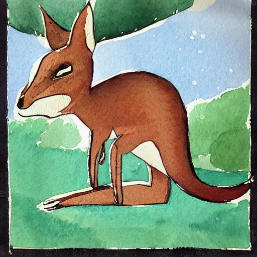 Image similar to watercolor sketch of a story book kangaroo in the style of soviet propaganda