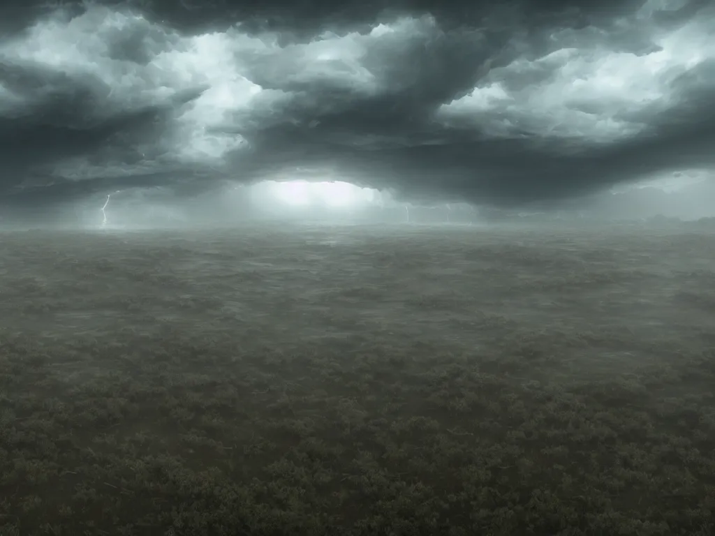 Image similar to supercells, landscapes, storms, craig mullens, unreal engine 5, octane render, scifi, moody, atmospheric, cinematic, very high complexity, 4 k