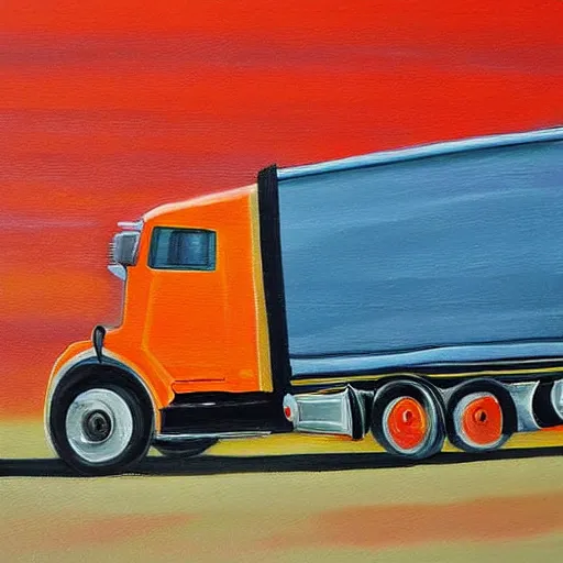 Image similar to highly detailed painting of a semi truck yelling