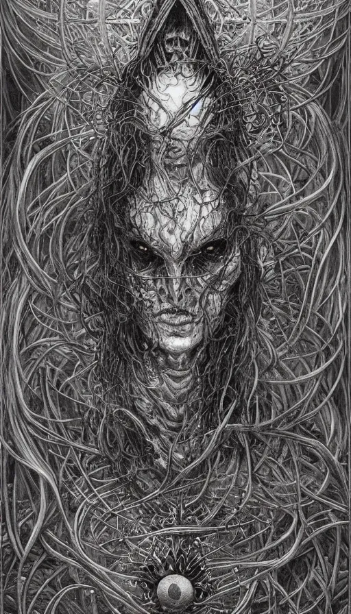 Prompt: Elden Ring, geometry summoning sigil prayer chaos undead portrait themed tarot card, the dark post-apocalyptic demon intricate artwork by Artgerm, Johnatan Wayshak, Zdizslaw Beksinski, Darius Zawadzki, H.R. Giger, Takato Yamamoto, masterpiece, very coherent artwork, cinematic, high detail, octane render, unreal engine, 8k, High contrast, golden ratio, trending on cgsociety, ultra high quality model, production quality cinema model in the style of Midjourney, highly detailed and intricate artwork, masterpiece, majestic, ephemeral, cinematic lighting, vivid and vibrant colors, iconic movie poster character production art concept, haunting, horror, gothic fog ambience, crimson fire palette, Artstation trending, unreal engine, octane render