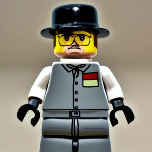 Image similar to walter white lego figure realistic photo 50mm lens