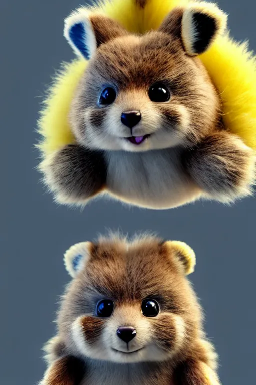 Image similar to high quality 3 d render hyperrealist very cute multicolor fluffy! cyborg!! quokka hybrid with wings!!!, highly detailed, vray smooth, in the style of detective pikachu, hannah yata charlie immer, dramatic blue light, low angle, uhd 8 k, sharp focus