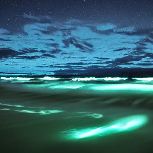 Image similar to bioluminescent waves, night time