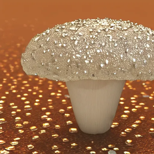 Image similar to a mushroom made of diamond crystals, sharp, Ridgid, shiny, sparkly, unreal engine