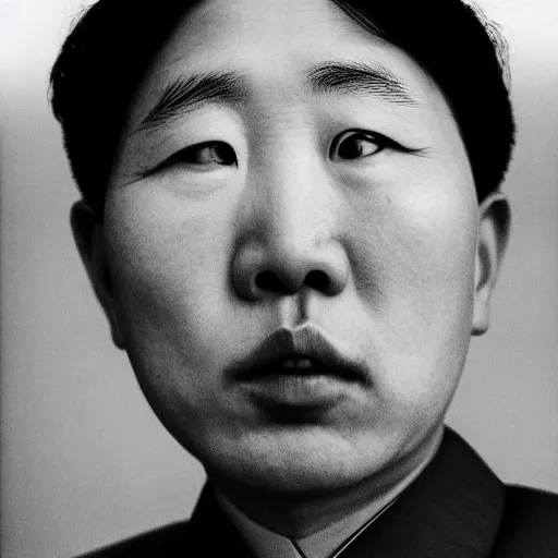 Image similar to araki nobuyoshi style photography of detailed north korean kim chen with detailed face smelling detailed weed bush