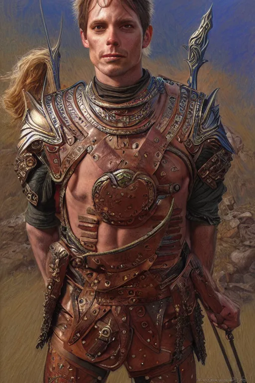 Image similar to full - body portrait of a running warrior, male, breastplate, magical, high fantasy, d & d, by donato giancola, face details, extremely detailed, digital illustration