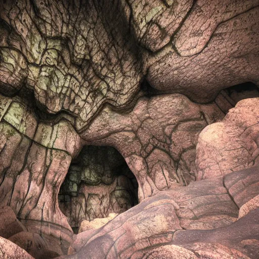 Image similar to surface of an alien planet with caves and alien trees t