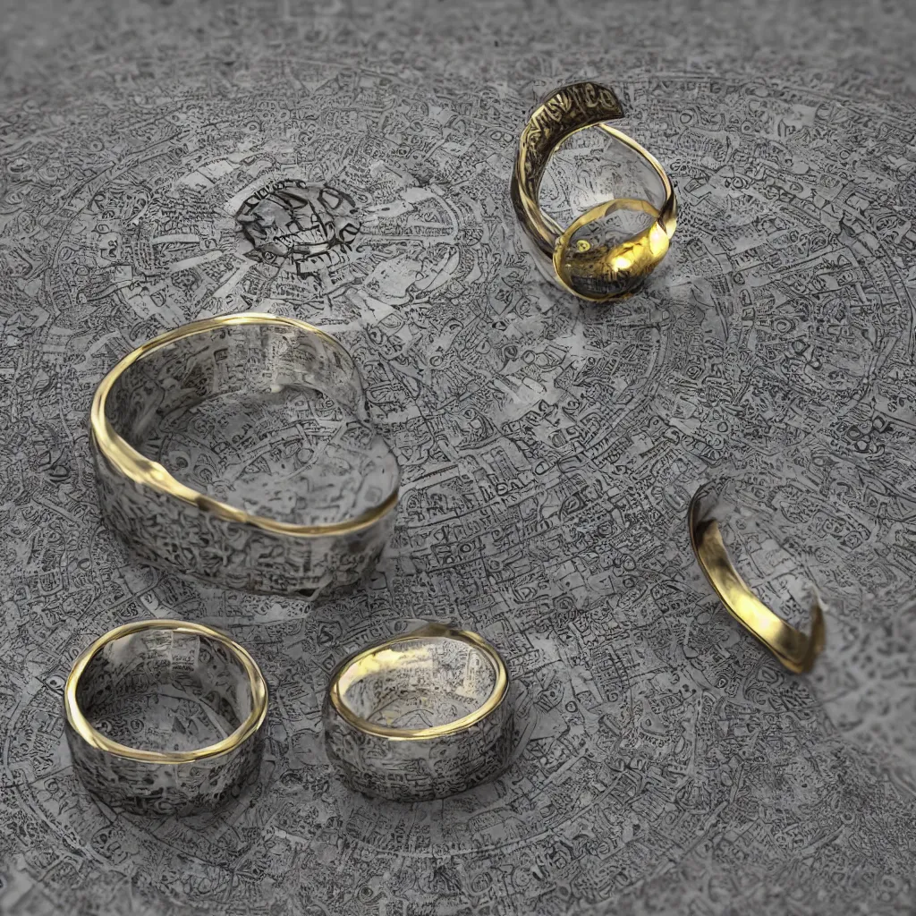 Image similar to the ring from lord if the rings with an imprinted ruler, cm scale imprinted on the inside of the ring, one ring to rule them all, highly detailed, 8 k, trending on artstation, mystic, rpg artwork