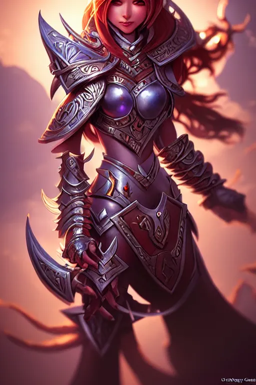 Image similar to sakimi chan, fantasy armor, detailed face, dynamic lighting, tony sart