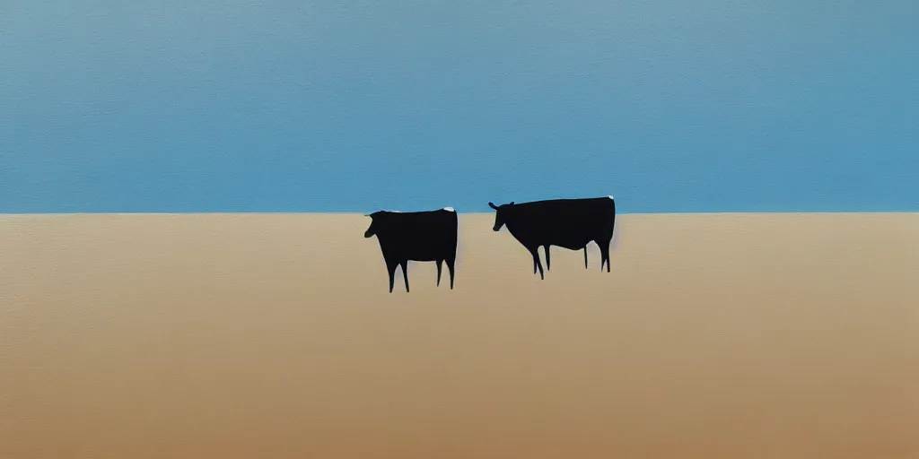 Prompt: detailed minimalist painting of cows enjoying the beach