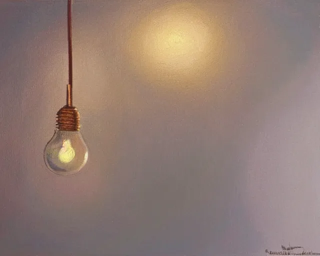 Image similar to Lightbulb in a lone room casting light on the walls. Norbert Schwontkowski oil painting.