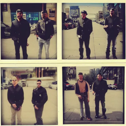 Prompt: 4 clones of emilio santiago on a streets of denver, realistic polaroid photo