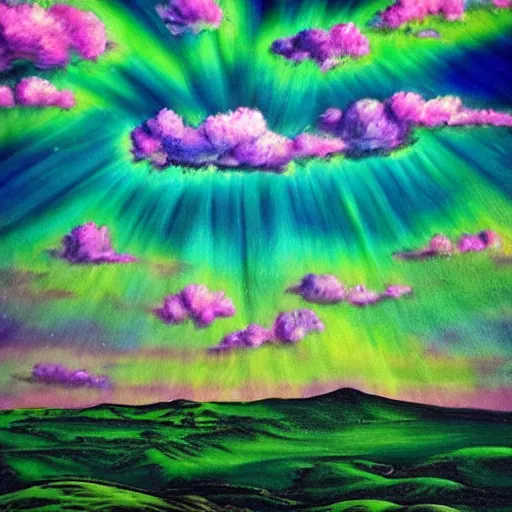 Prompt: green sky psychedelic landscape