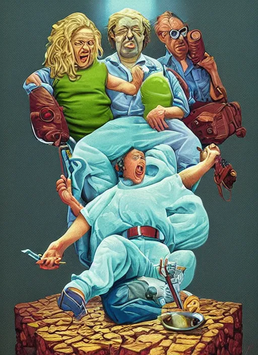 Prompt: funny poster artwork by Michael Whelan, clean