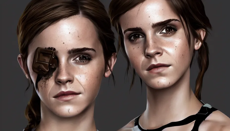Prompt: Emma Watson is Lara Croft, hyperdetailed, artstation, cgsociety, 8k