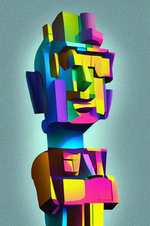 Image similar to cubist moai statue cutout digital illustration cartoon colorful beeple