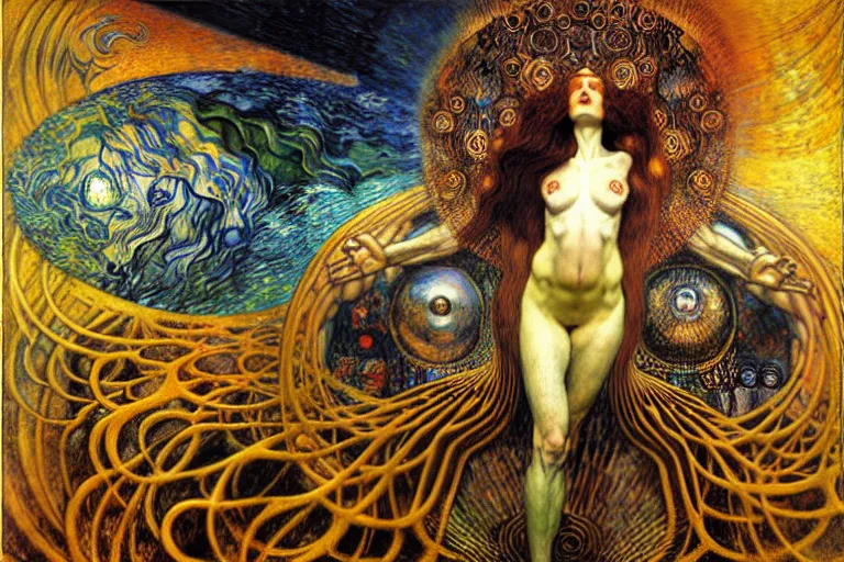 Image similar to Divine Chaos Engine by Karol Bak, Jean Delville, William Blake, Gustav Klimt, and Vincent Van Gogh, symbolist, visionary