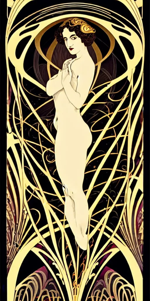 Prompt: the source of future growth dramatic, elaborate emotive Art Nouveau styles to emphasise beauty as a transcendental, seamless pattern, symmetrical, large motifs, 8k image, supersharp, metallic reflective surfaces, glittery iridescent and black colors with gold accents, perfect symmetry, Art nouveau curves and swirls, iridescent, pearlescent, High Definition, sci-fi, Octane render in Maya and Houdini, light, shadows, reflections, photorealistic, masterpiece, smooth gradients, high contrast, 3D, no blur, sharp focus, photorealistic, insanely detailed and intricate, cinematic lighting, Octane render, epic scene, 8K