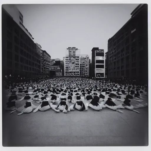 Prompt: a busy town square designed by ryoji ikeda, photograph, polaroid