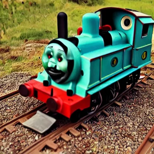 Image similar to zombie apocalypse thomas the tank engine sculpture