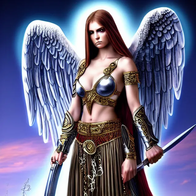 Image similar to beautiful angelic warrior with light powers, highly detailed, 4 k, hdr, smooth, sharp focus, high resolution, award - winning photo, anne stokes, photorealistic