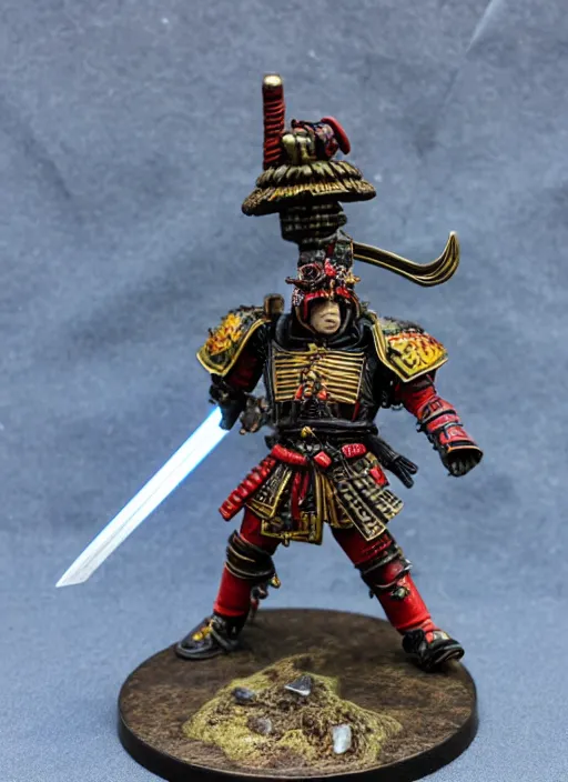 Image similar to 8 0 mm resin detailed miniature of a warhammer 4 0 k samurai with laser swords, product introduction photos, 4 k, full body,