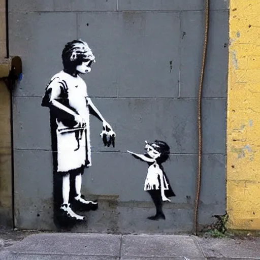 Image similar to banksy street art about being shy and unable to express