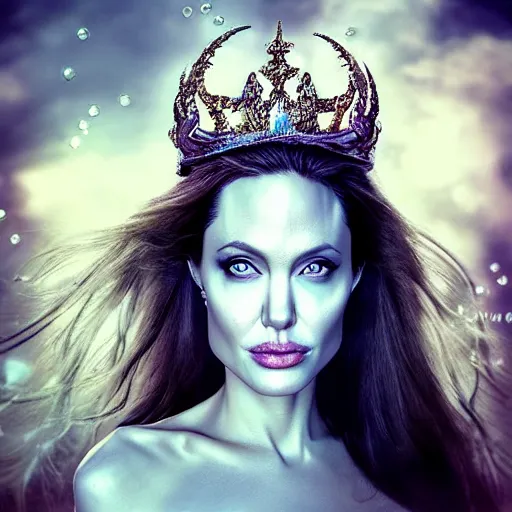 Prompt: “ angelina jolie portrait, fantasy, mermaid, hyperrealistic, game character, underwater,, highly detailed, cinematic lighting, pearls, glowing hair, shells, gills, crown, water, highlights, starfish, goddess, jewelry, realistic, digital art, pastel, magic, fiction, ocean, queen, colorful hair, sparkly eyes, fish, heroic, waves, bubbles ”