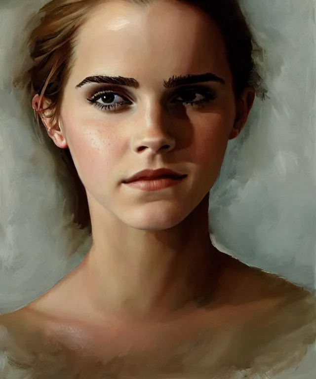 Image similar to epic soft portrait of Emma Watson, painting by Hughes Edward Robert