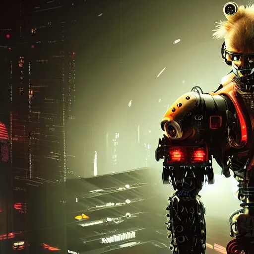 Prompt: cybernetically enhanced cyborg hyena, realistic cyberpunk 2 0 7 7 concept art