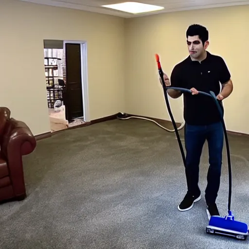 Prompt: tony khan doing a vacuum infomercial, high quality, vivid