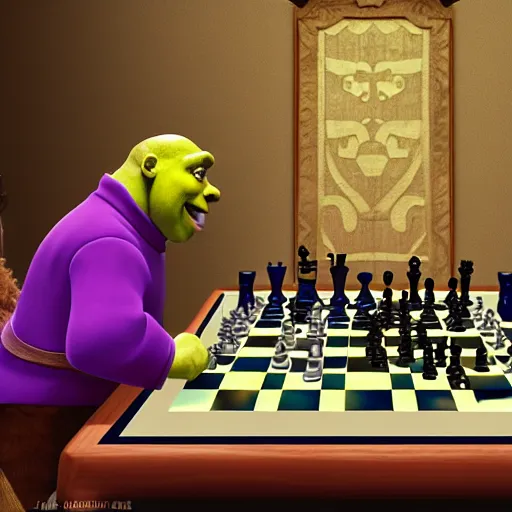 Prompt: shrek playing chess with the pope, ultra realistic, photorealistic, dynamic light, symmetry faces, cinematic
