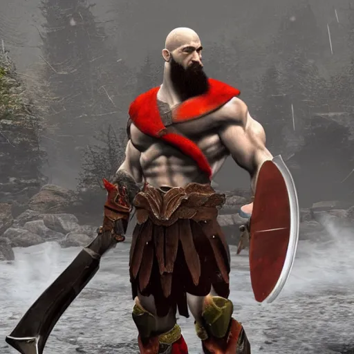 Prompt: kratos from god of war in halo spartan armor