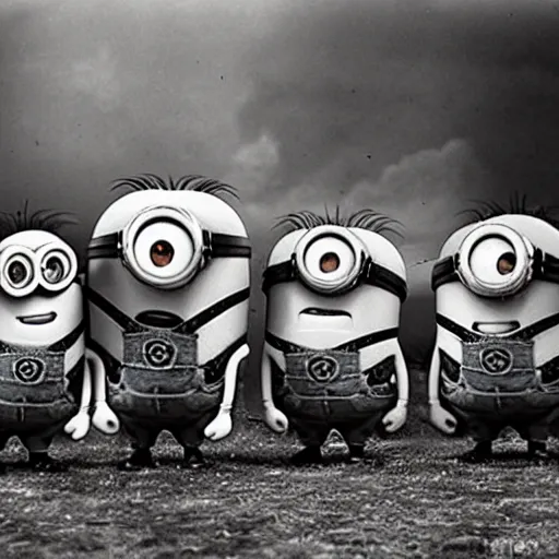 Prompt: minions during World War 2 historical photography 4k