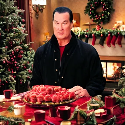 Prompt: Still from a Hallmark christmas movie starring Steven Seagal