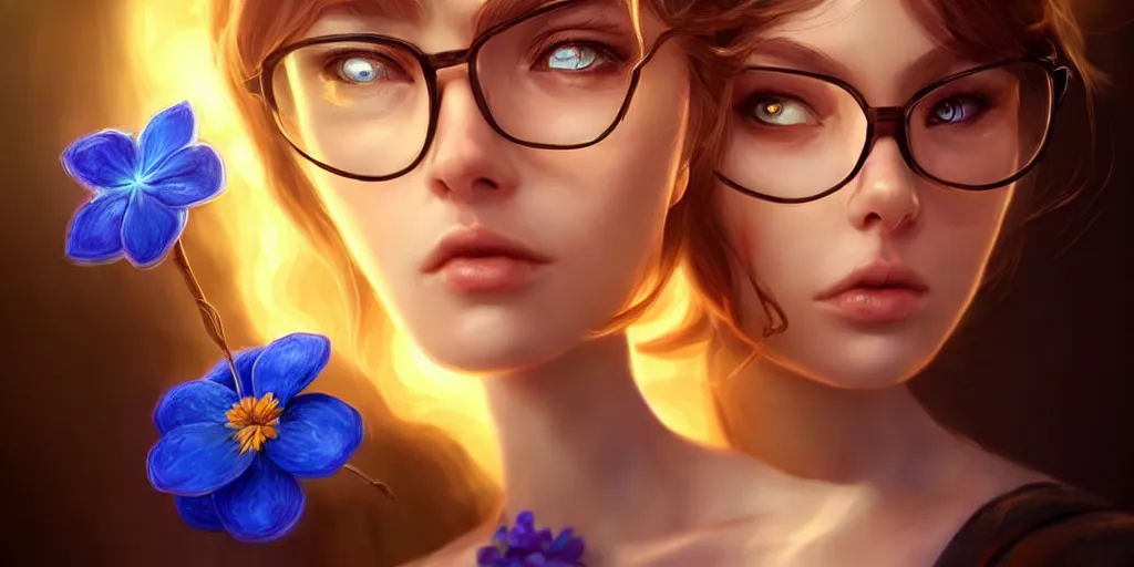 Image similar to epic professional digital art of a bread toast wearing 👓 and a blue flower, best on artstation, cgsociety, wlop, cosmic, epic, stunning, much detail, much wow, masterpiece, backlight