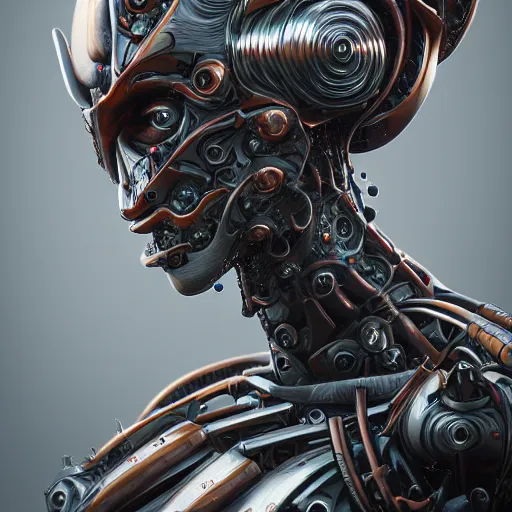 Image similar to eva elfie as a chimeric hybrid organism, waist up portrait, biomechanical, organic steel, highly detailed, mendelbrot fractal, trending on artstation, cyberpunk transhumanist, octane render uhd 4k