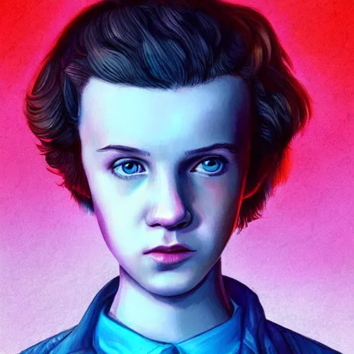 Prompt: a beautiful side portrait of Eleven from Stranger things by (((((Bowater ,Charlie))))) , fantasy!!! , digital!!!, character,