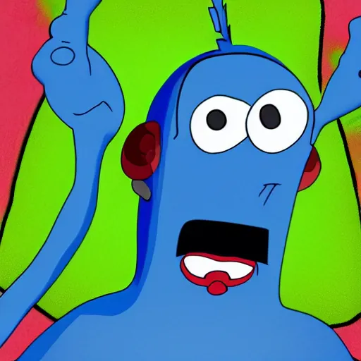 Image similar to Blue Meanie from Yellow Submarine in the style of Spawn