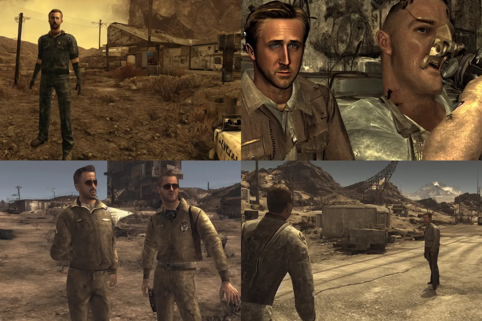 Prompt: ryan gosling in fallout: new vegas, in-game screenshot