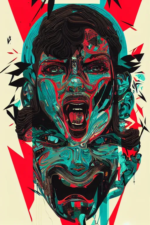 Image similar to hyper human face propaganda screen printing movie poster, art style by sachin teng, artgerm, h. r. giger, graffiti street art, iconic, masterpiece, organic painting, hard edges, ornate and hyper detailed